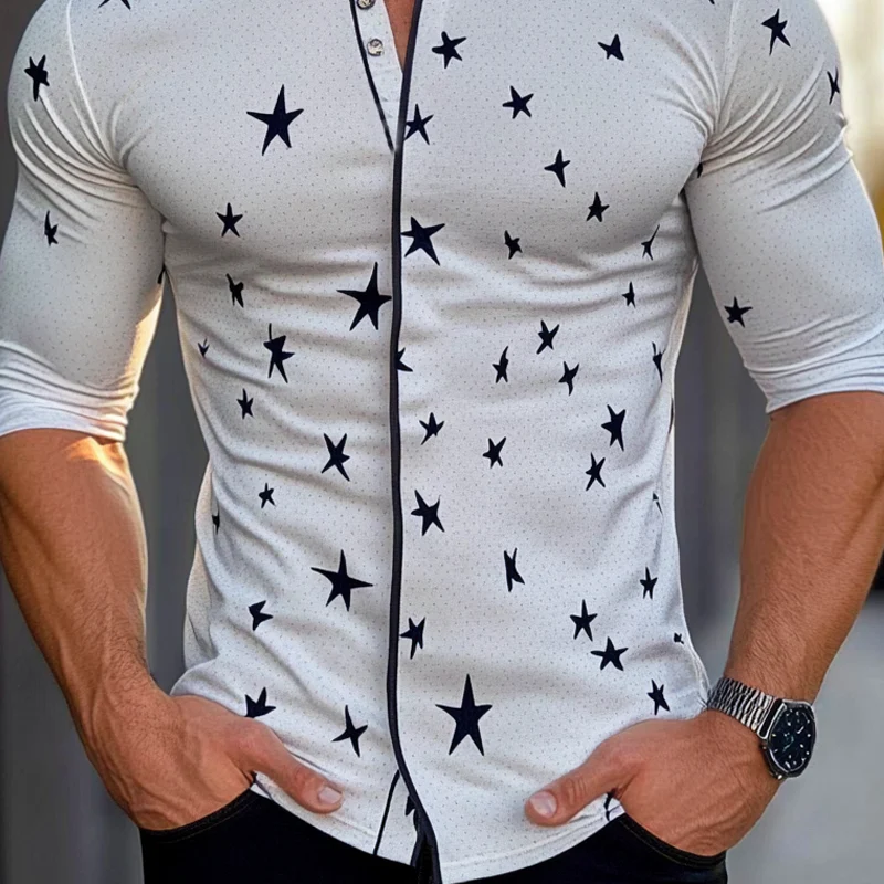 Todd | Men'S Star Print Crew Neck Long Sleeve Shirt - Image 3