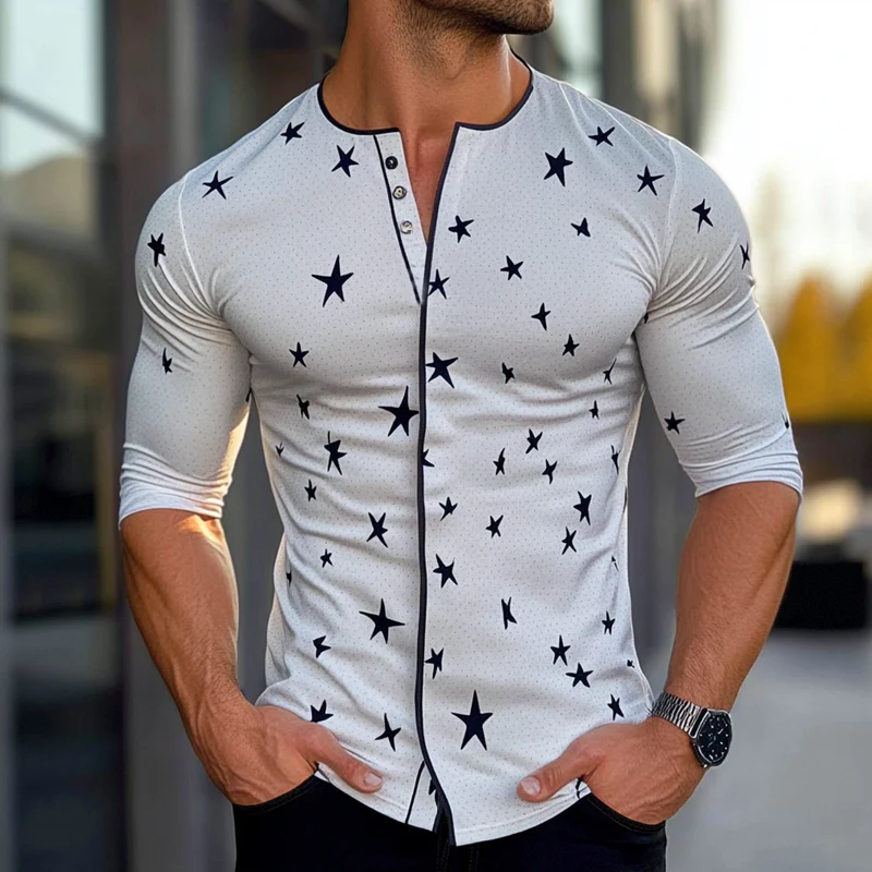 Todd | Men'S Star Print Crew Neck Long Sleeve Shirt - Image 4