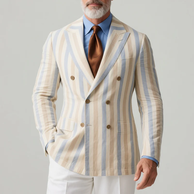 Tom | Men'S Striped Peak Lapel Double Breasted Casual Blazer - Image 2