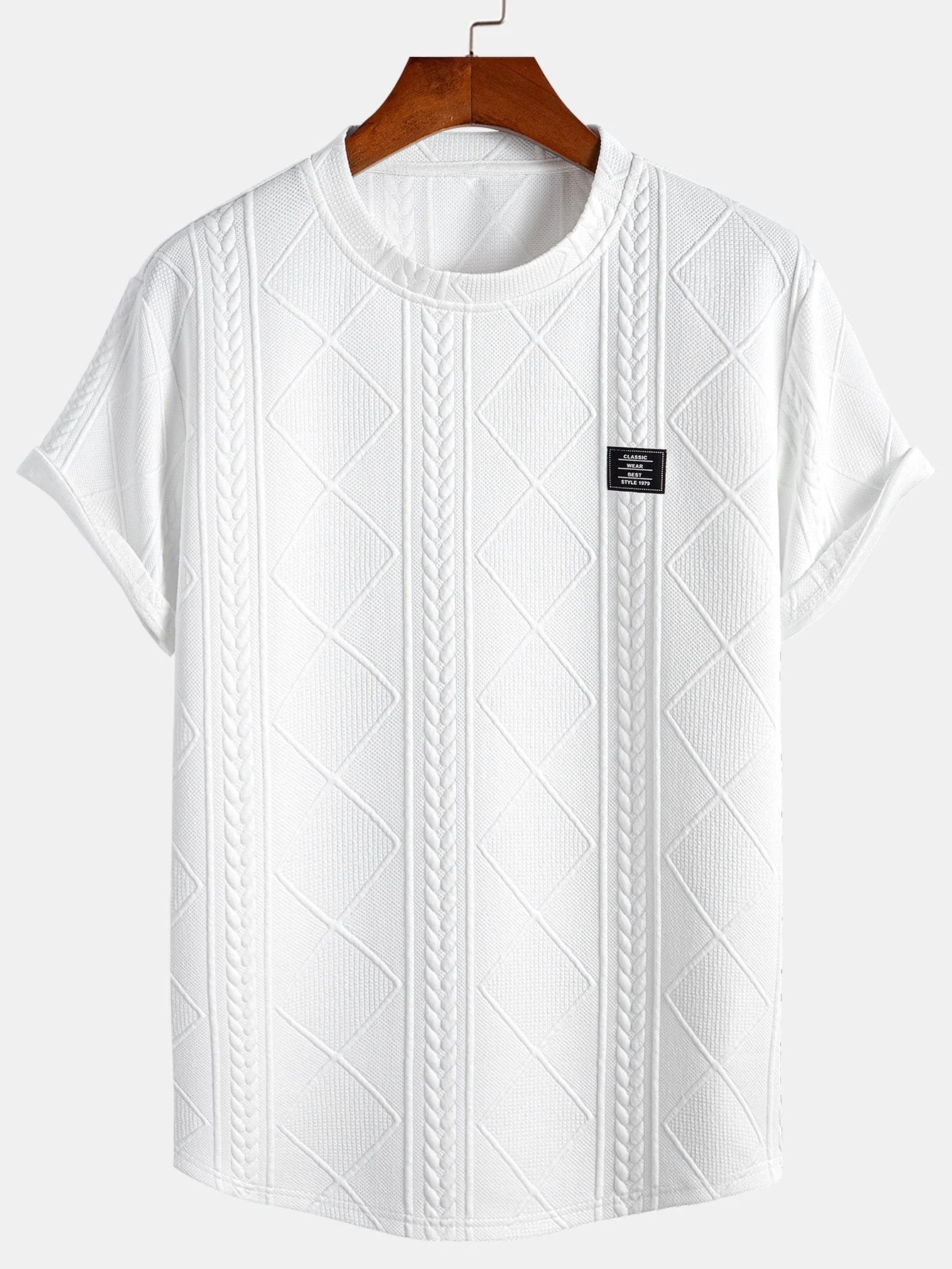 Tomás® | Short Sleeve Geometric Jacquard Arc Hem T-Shirt & Drawstring Corduroy Cargo Jogger Pants - Image 4