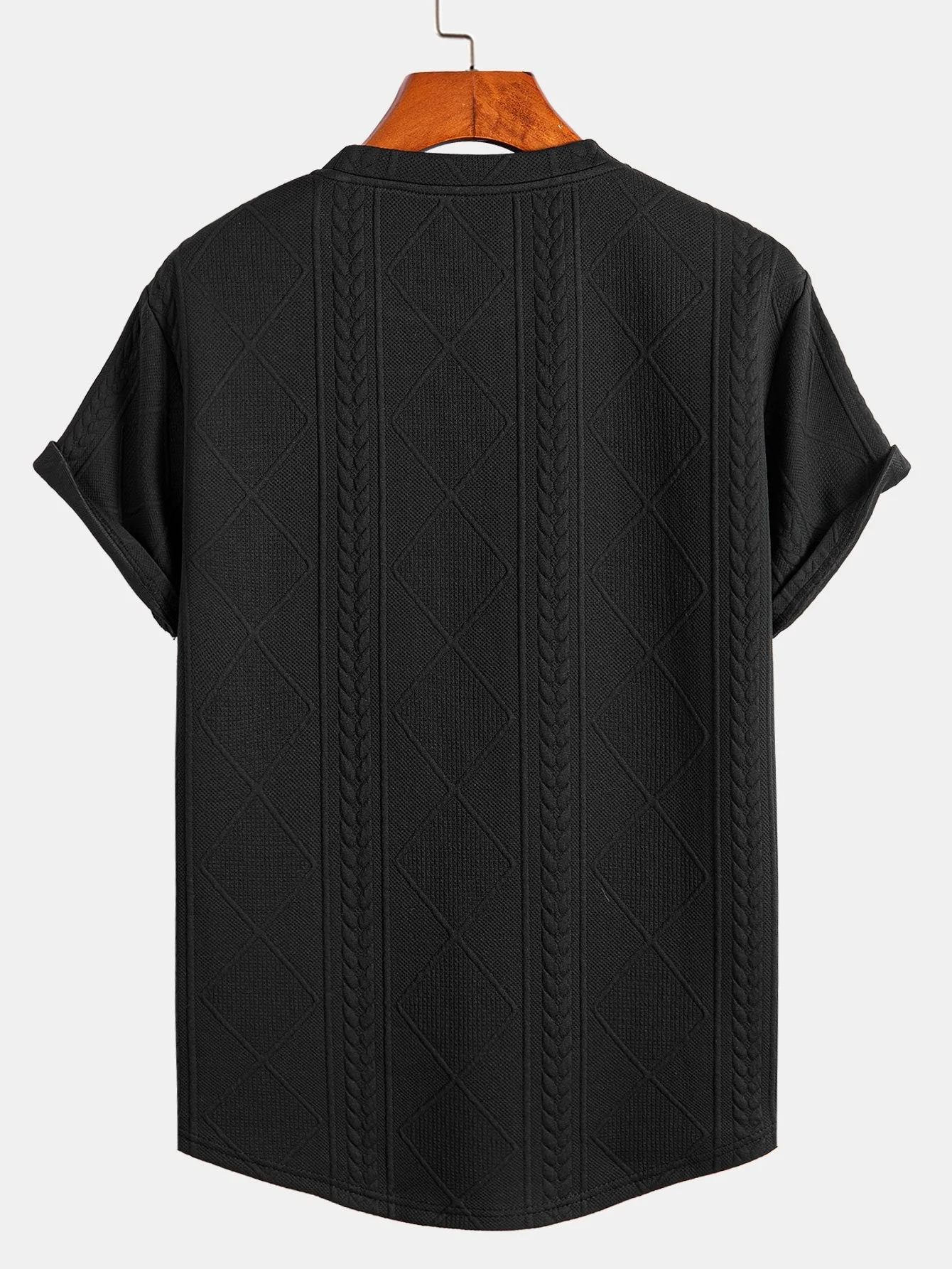 Tomás® | Short Sleeve Geometric Jacquard Arc Hem T-Shirt & Drawstring Corduroy Cargo Jogger Pants - Image 7