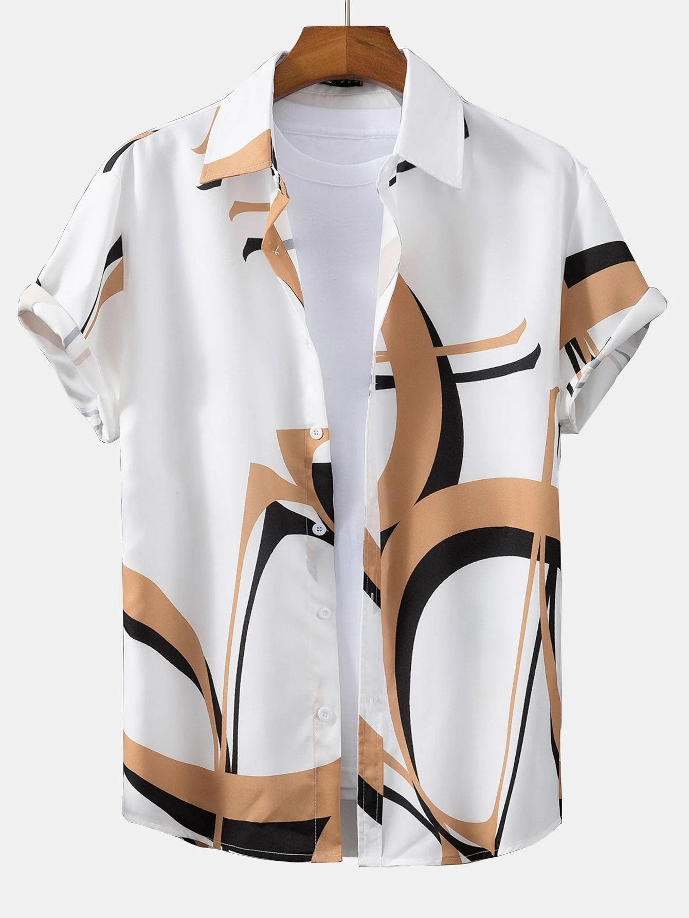 Tony® | Abstract Print Button Up Shirt #Random Pattern Design# & Swim Shorts - Image 3