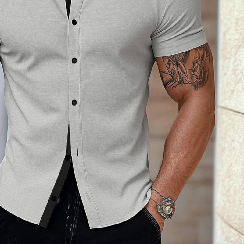 Tony | Men'S Stand Collar Cotton Blend Short Sleeve Shirt - Image 5