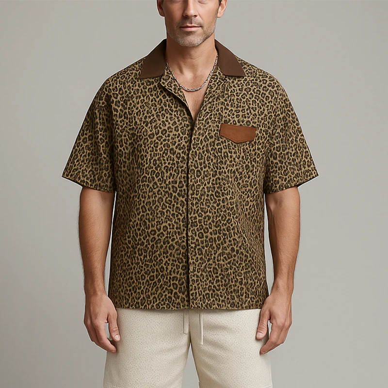 Tony | Men'S Summer Fashion Leopard Print Cotton Blend Short Sleeve Shirt - Image 2