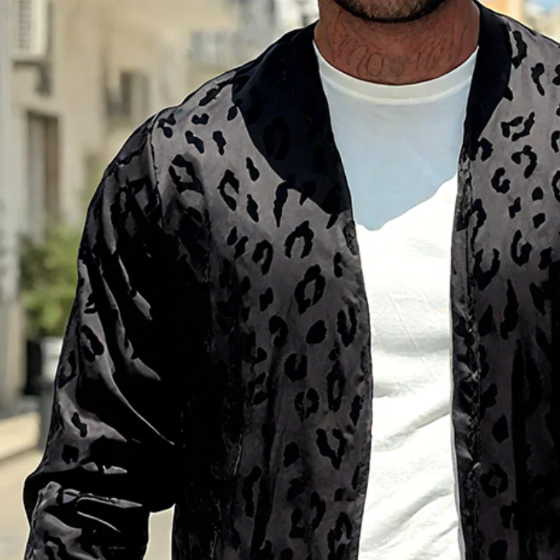 Tony | Men'S Vintage Casual Satin Leopard Print Cardigan - Image 3