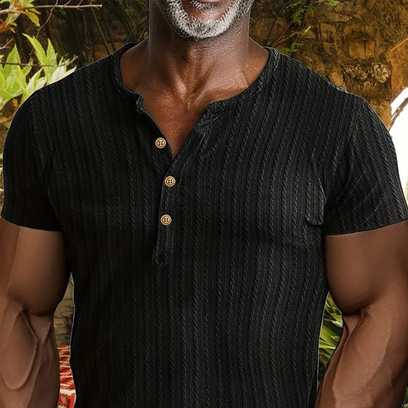 Tracey | Men'S Solid Henley Short Sleeve T-Shirt - Image 2