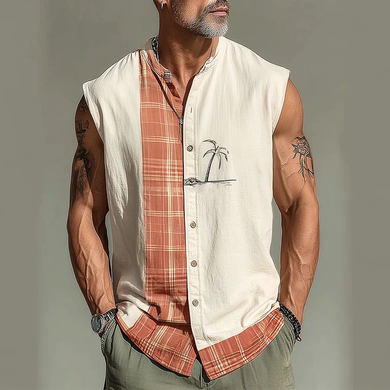 Travis | Men'S Summer Fashion Printed Cotton Blend Sleeveless Shirt - Image 2