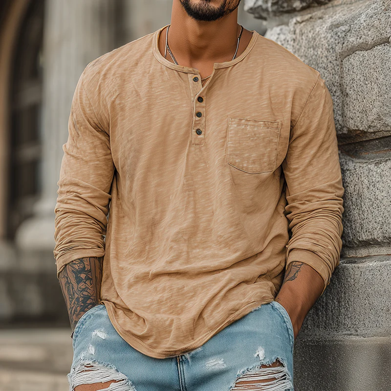 Trent | Men'S Spring And Summer Casual Tough Style Henry Collar Bamboo Cotton Long Sleeve T-Shirt - Image 3
