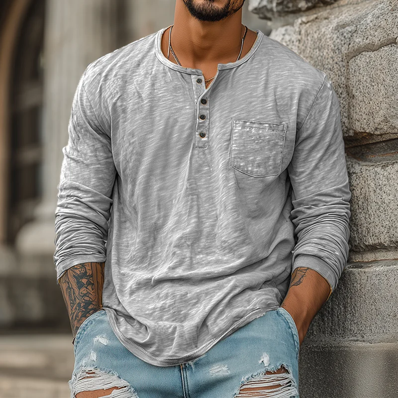 Trent | Men'S Spring And Summer Casual Tough Style Henry Collar Bamboo Cotton Long Sleeve T-Shirt - Image 4