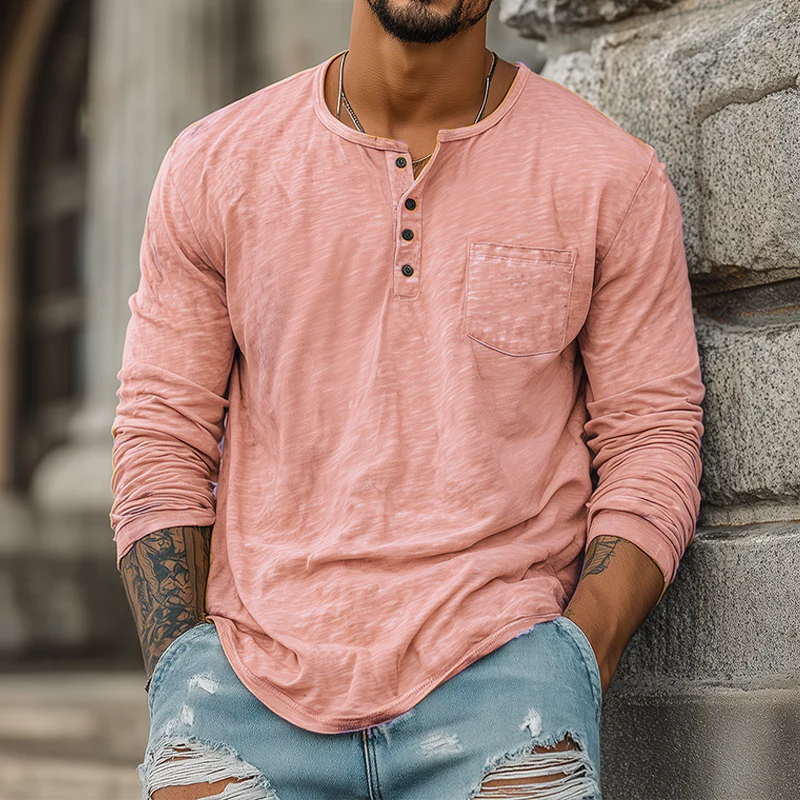 Trent | Men'S Spring And Summer Casual Tough Style Henry Collar Bamboo Cotton Long Sleeve T-Shirt - Image 5