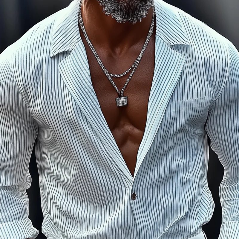 Trevor | Men'S Striped Notch Lapel Chest Pocket Long Sleeve Shirt - Image 3