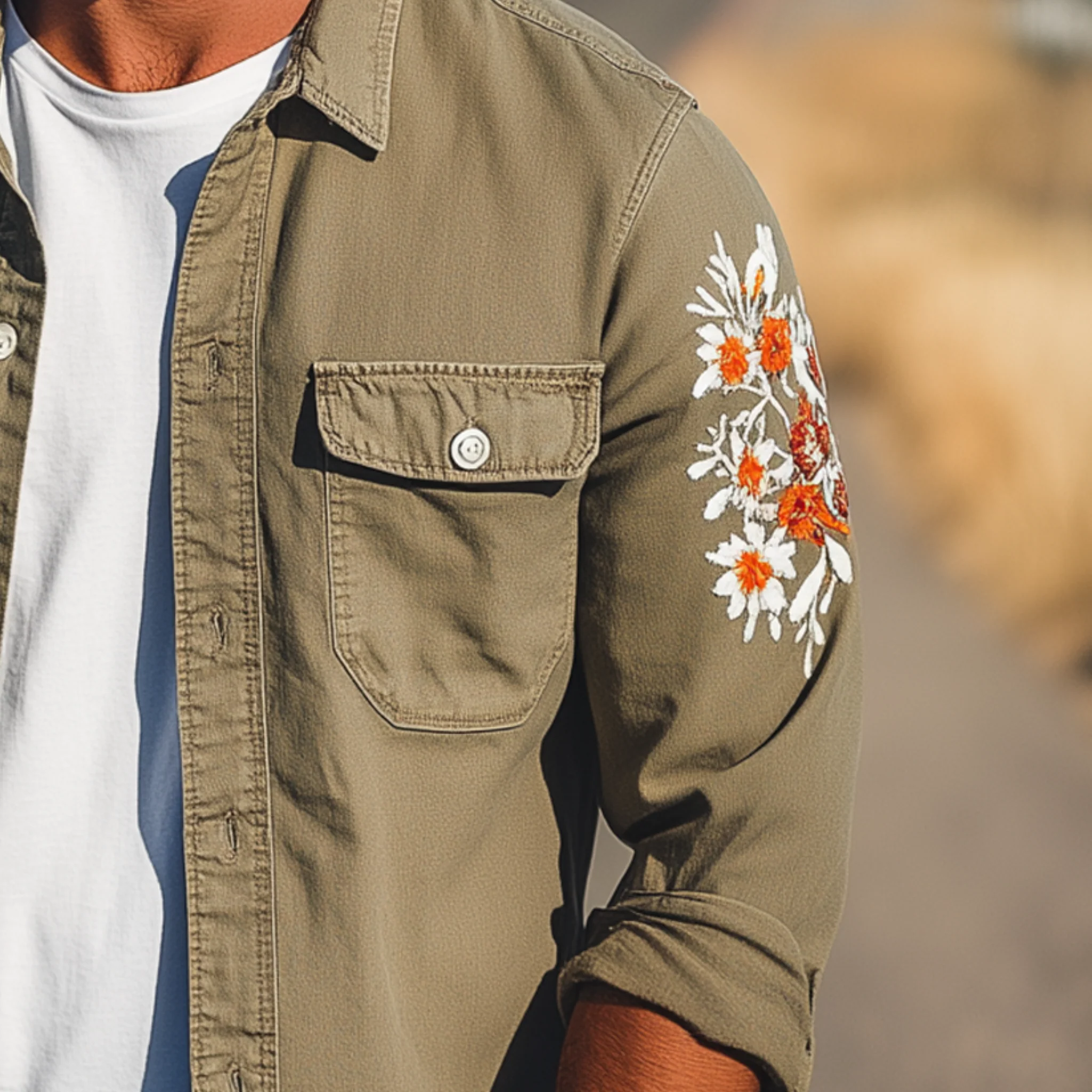 Trevor | Men'S Vintage Casual Washed Cotton Blend Sleeve Embroidered Long Sleeve Shirt - Image 5