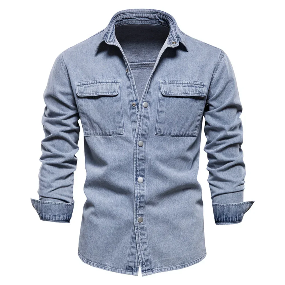 Truman® | 100% Cotton Denim Shirts Men Casual Solid Color Thick Long Sleeve Shirt For Men Spring High Quality Jeans Male Shirt - Image 3