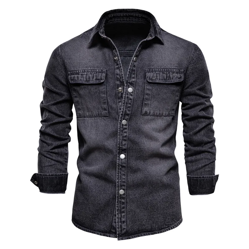 Truman® | 100% Cotton Denim Shirts Men Casual Solid Color Thick Long Sleeve Shirt For Men Spring High Quality Jeans Male Shirt - Image 7
