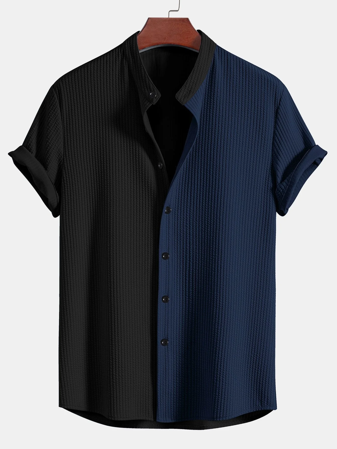 Truman® | Two Tone Muscle Fit Ribbed Stand Collar Shirt & Straight Leg Ribbed Pants - Image 10