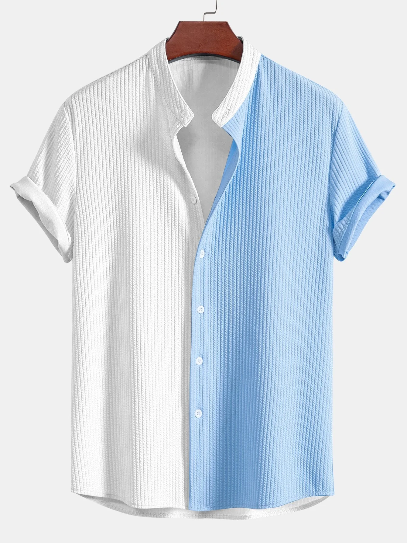 Truman® | Two Tone Muscle Fit Ribbed Stand Collar Shirt & Straight Leg Ribbed Pants - Image 11