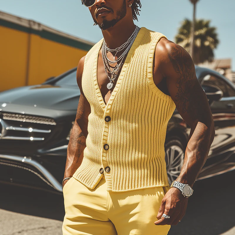 Ty | Men'S Summer Fashion Solid Color Crochet Tank Top - Image 2