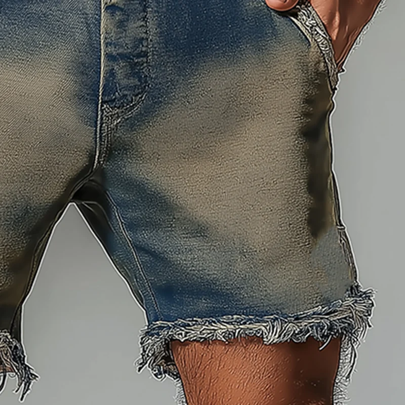 Tyrell | Men'S Summer Fashion Washed Raw Edge Distressed Denim Shorts - Image 4