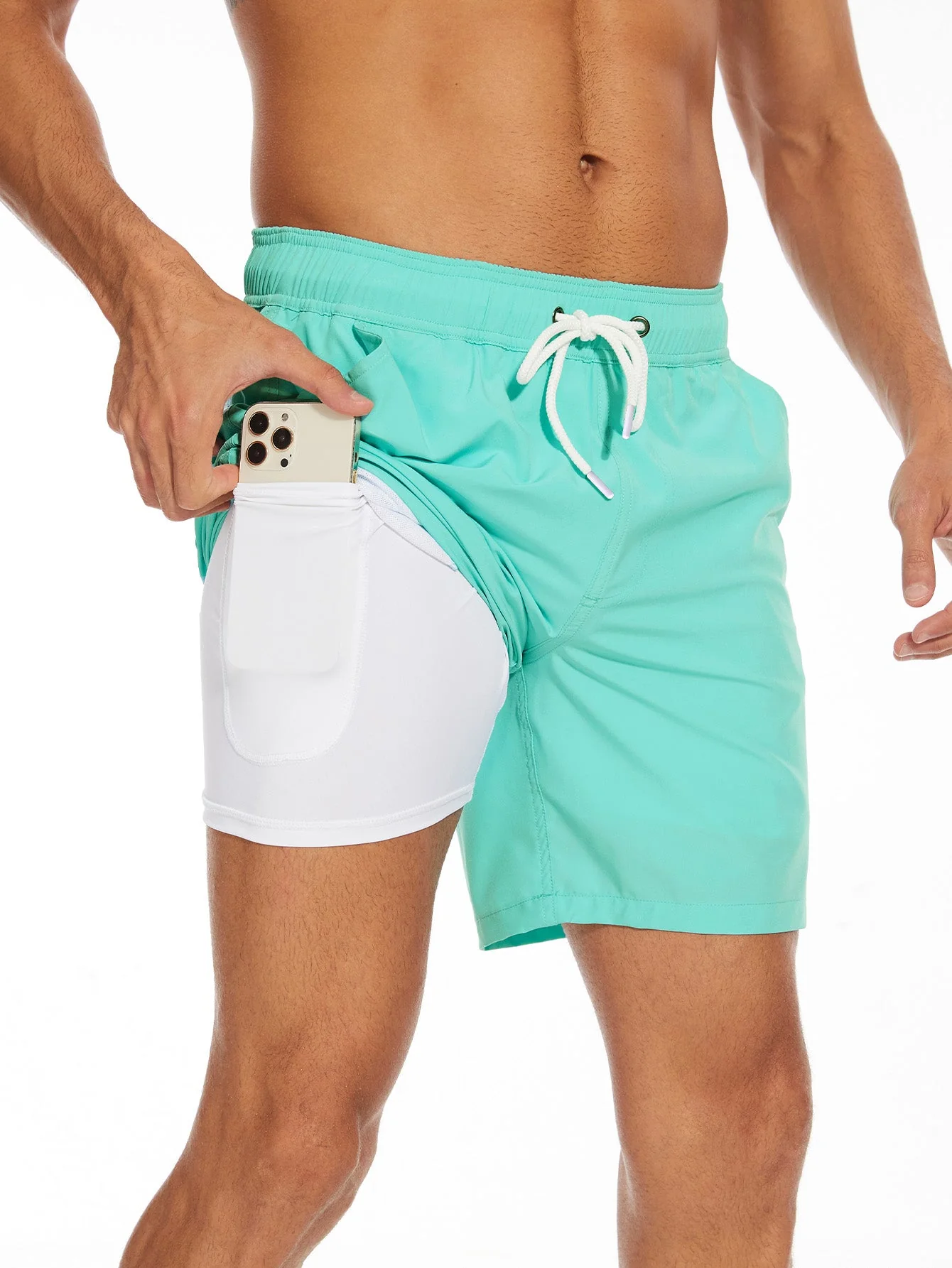 Ubaldo® | 2 In 1 Solid Color Drawstring Swim Shorts