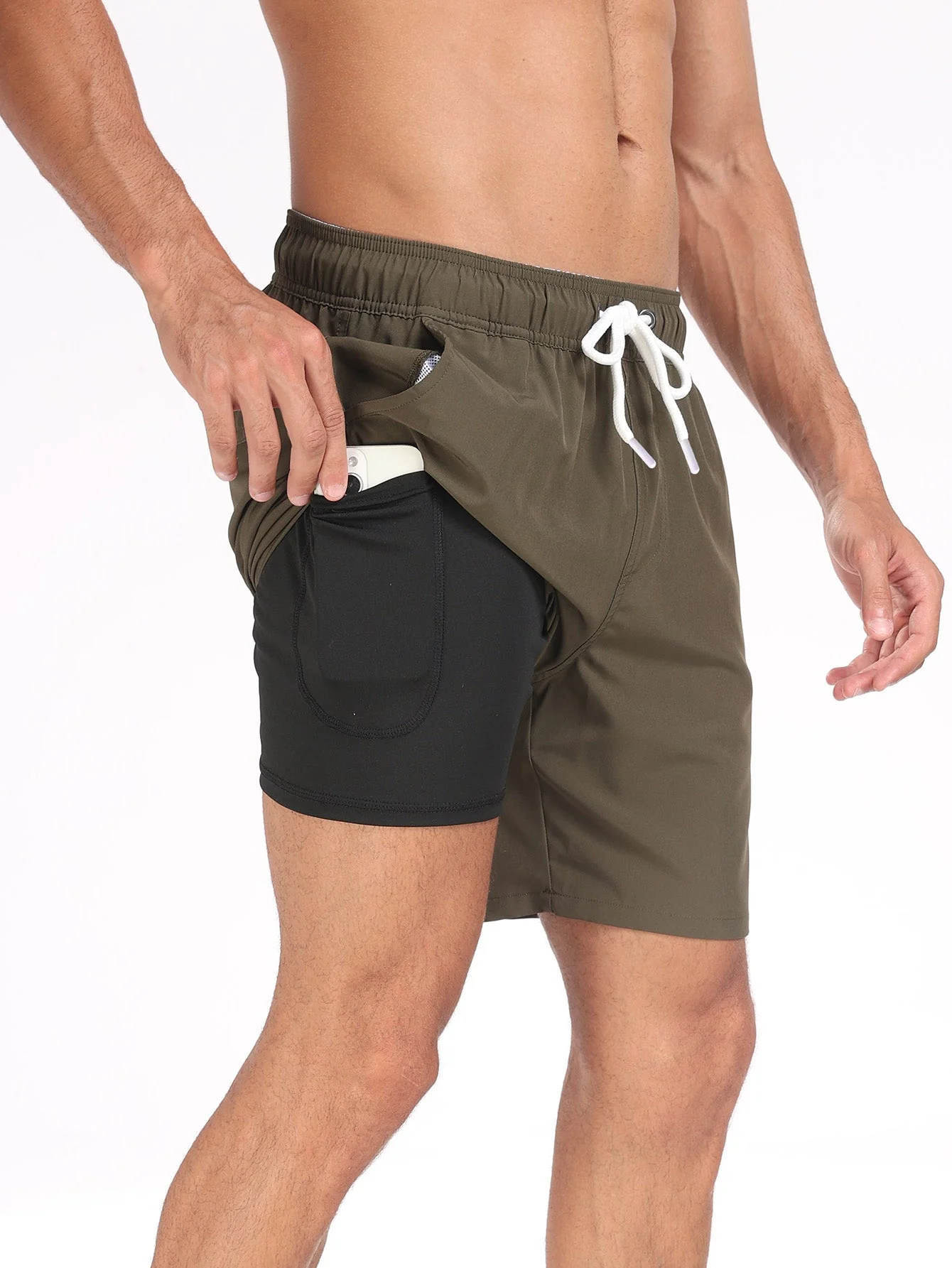 Ubaldo® | 2 In 1 Solid Color Drawstring Swim Shorts - Image 16