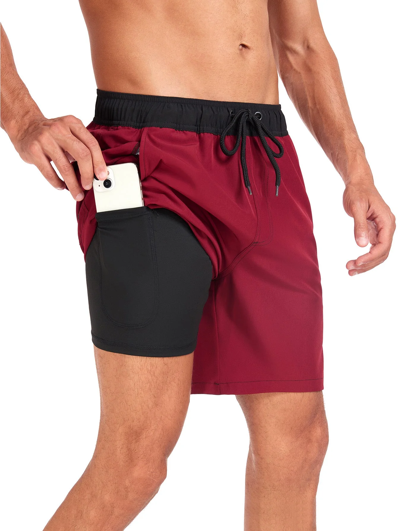 Ulises® | 2 In 1 Solid Color Drawstring Swim Shorts With Pocket - Image 12