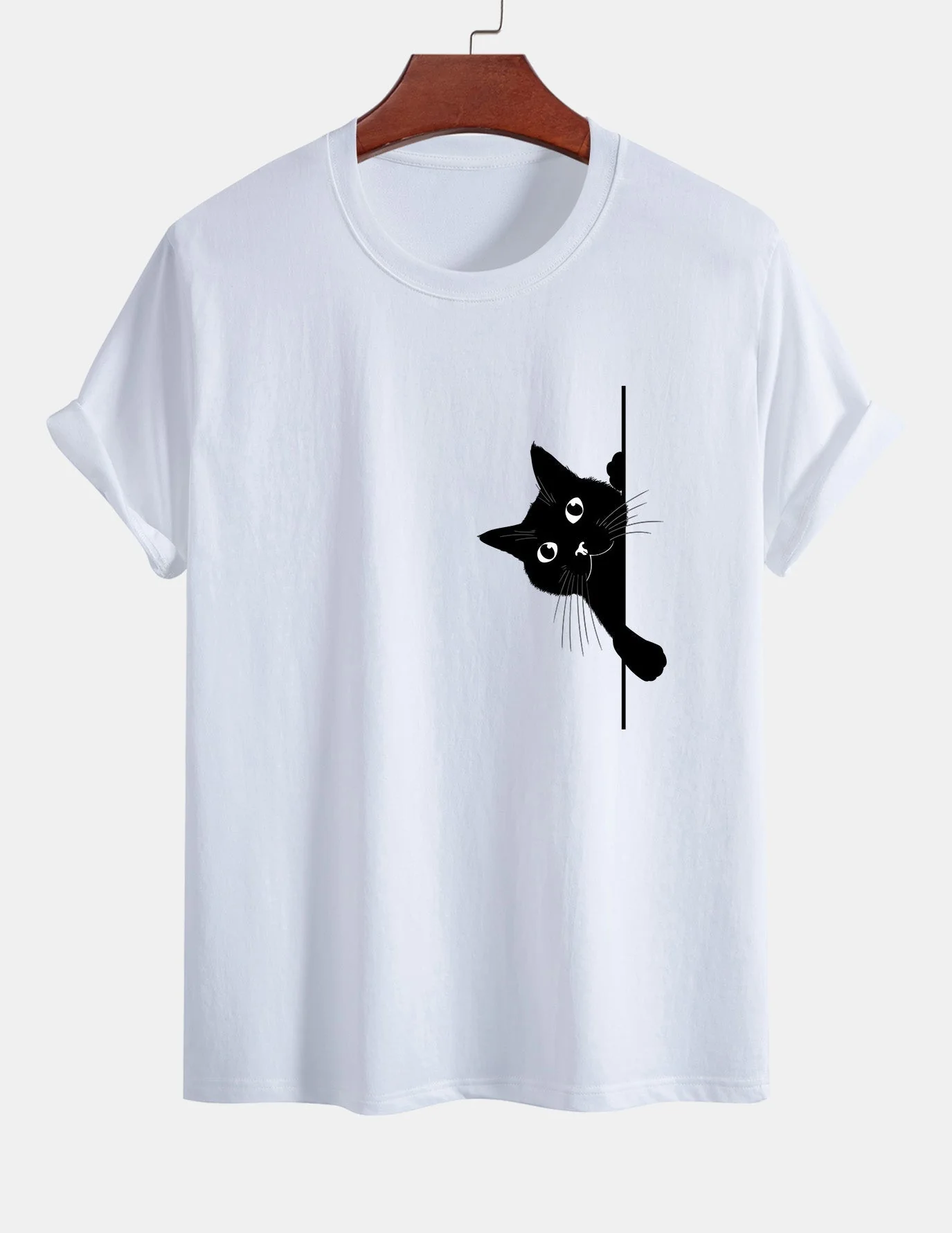 Ulises® | Black Cat Print Cotton T-Shirt - Image 10