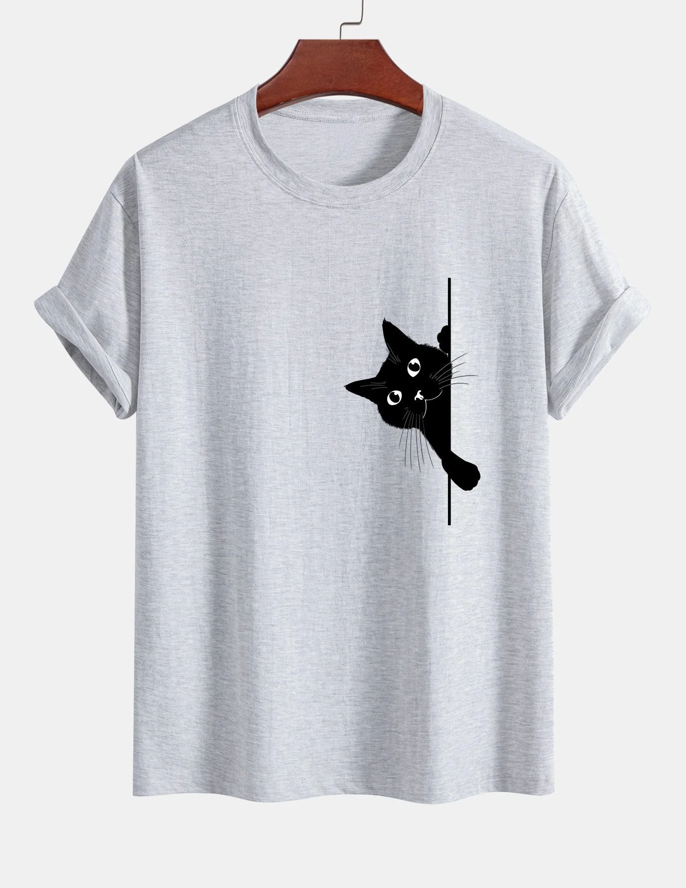Ulises® | Black Cat Print Cotton T-Shirt - Image 12