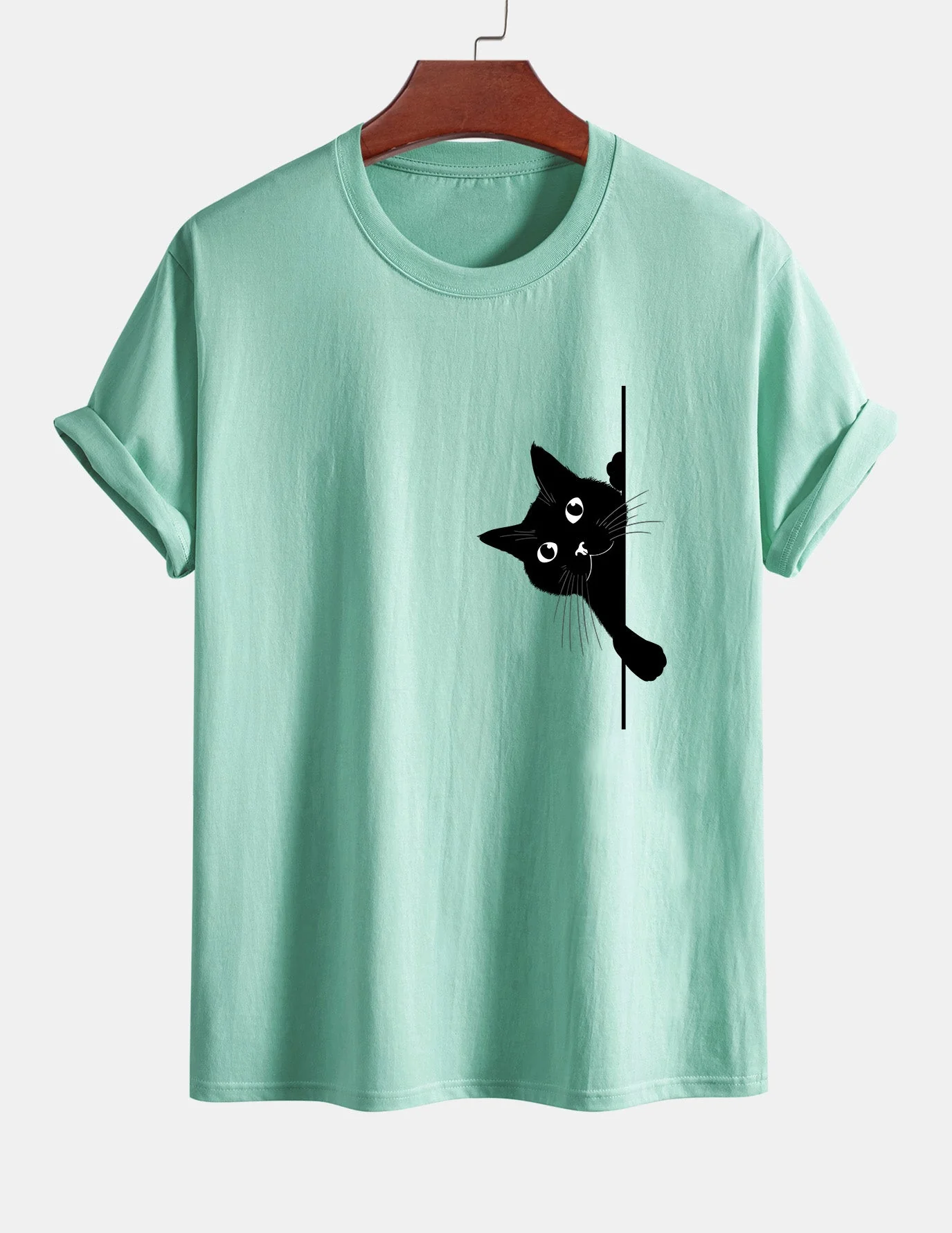 Ulises® | Black Cat Print Cotton T-Shirt - Image 13