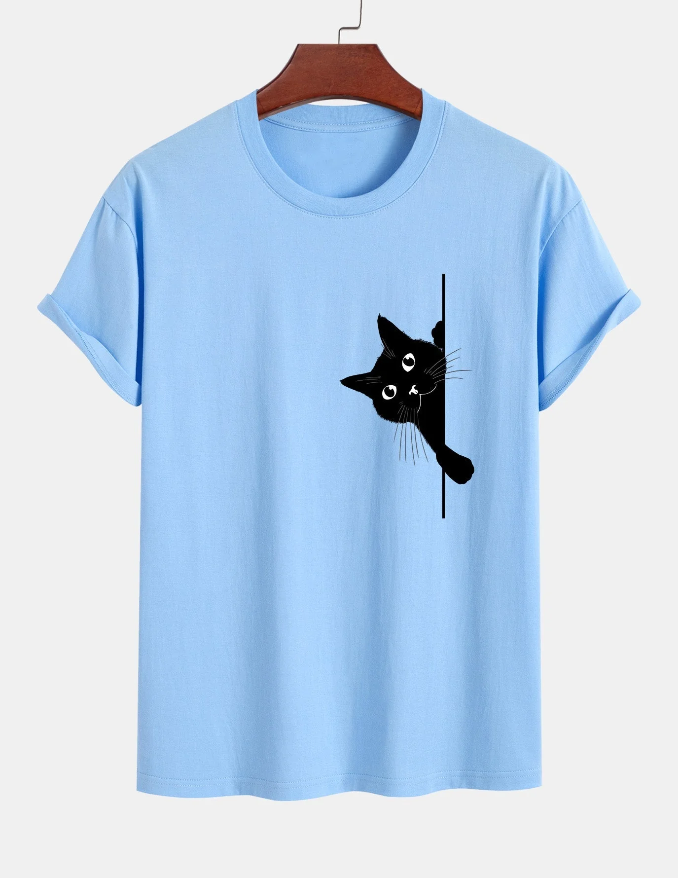 Ulises® | Black Cat Print Cotton T-Shirt - Image 14