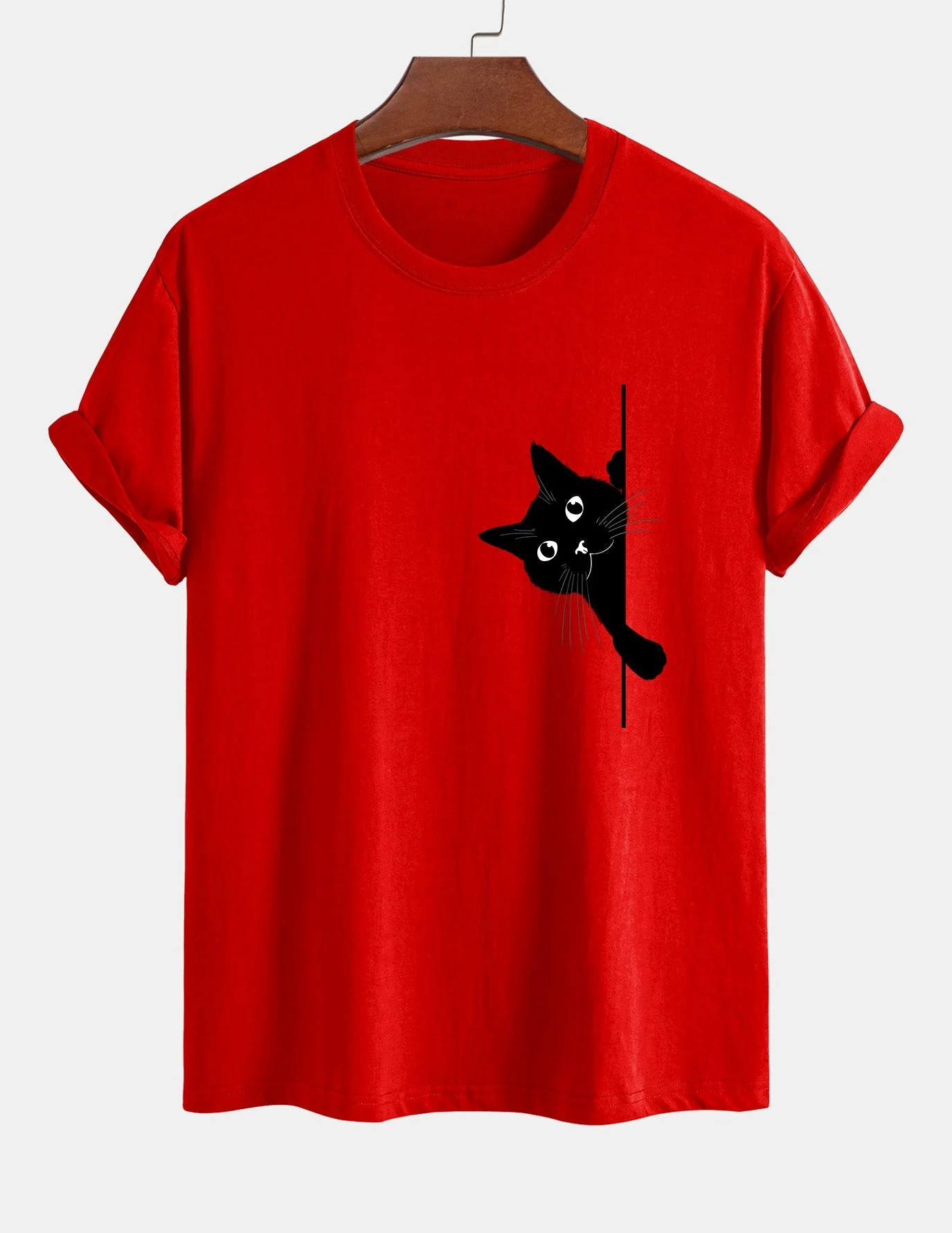 Ulises® | Black Cat Print Cotton T-Shirt - Image 16