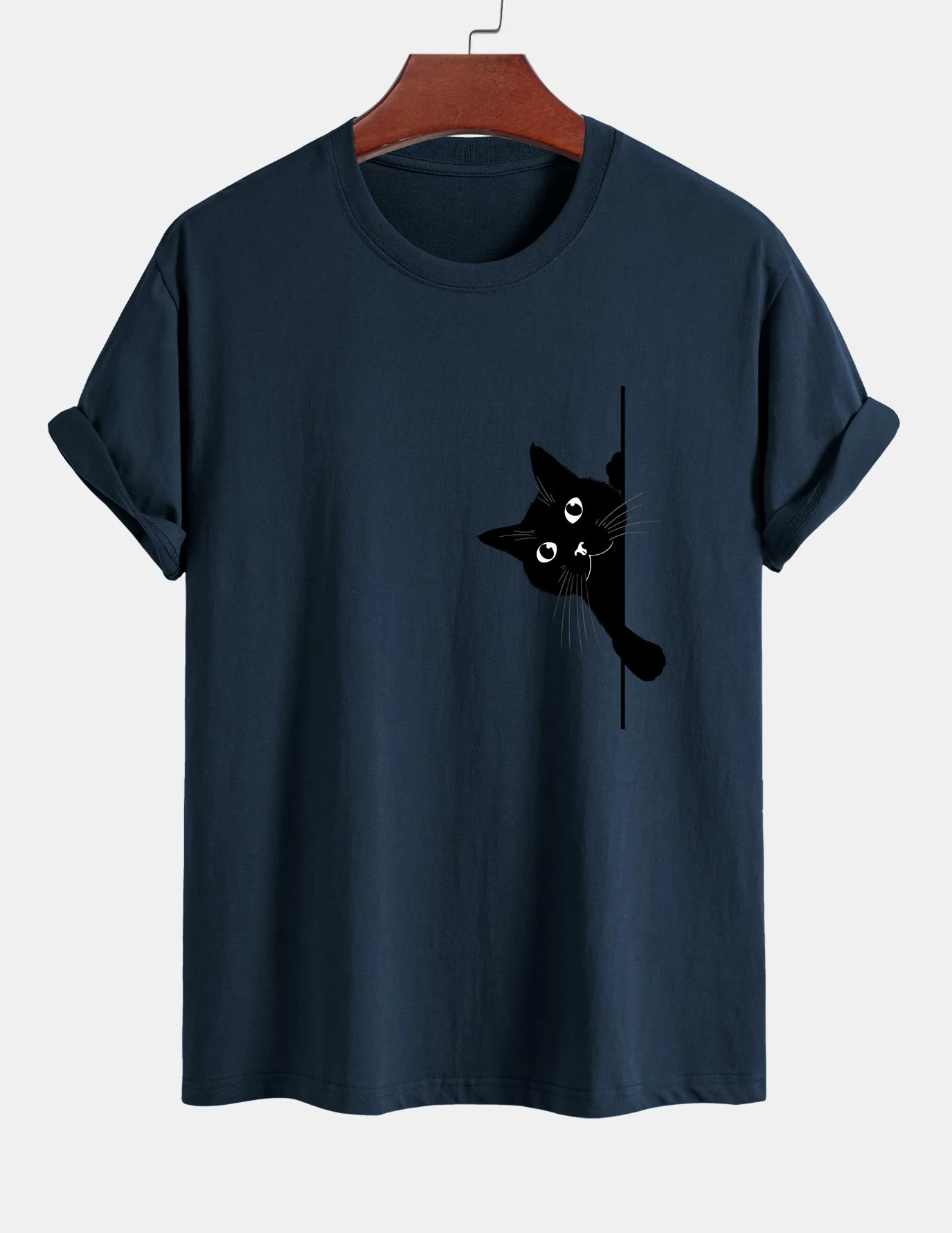 Ulises® | Black Cat Print Cotton T-Shirt - Image 2