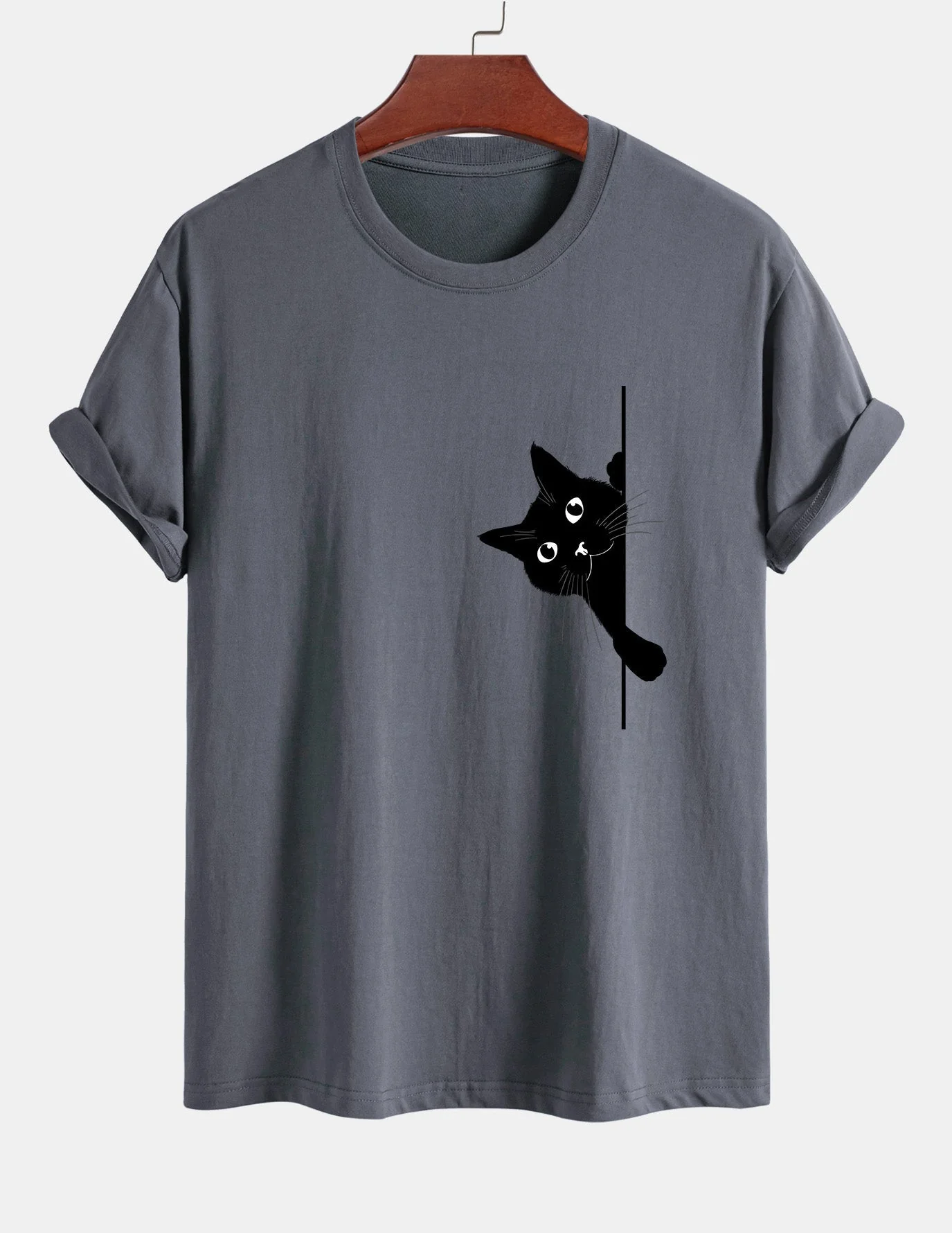 Ulises® | Black Cat Print Cotton T-Shirt - Image 4