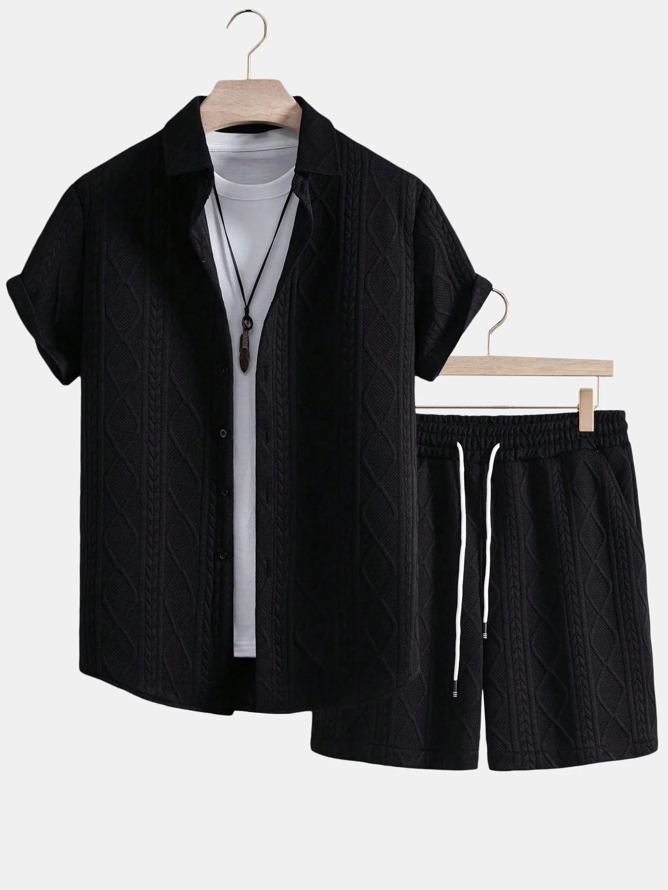 Ulises® | Twist Geometry Jacquard Button Up Shirt & Drawstring Shorts - Image 3