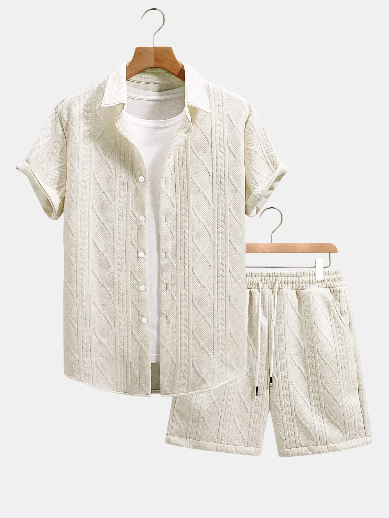 Ulises® | Twist Geometry Jacquard Button Up Shirt & Drawstring Shorts - Image 4