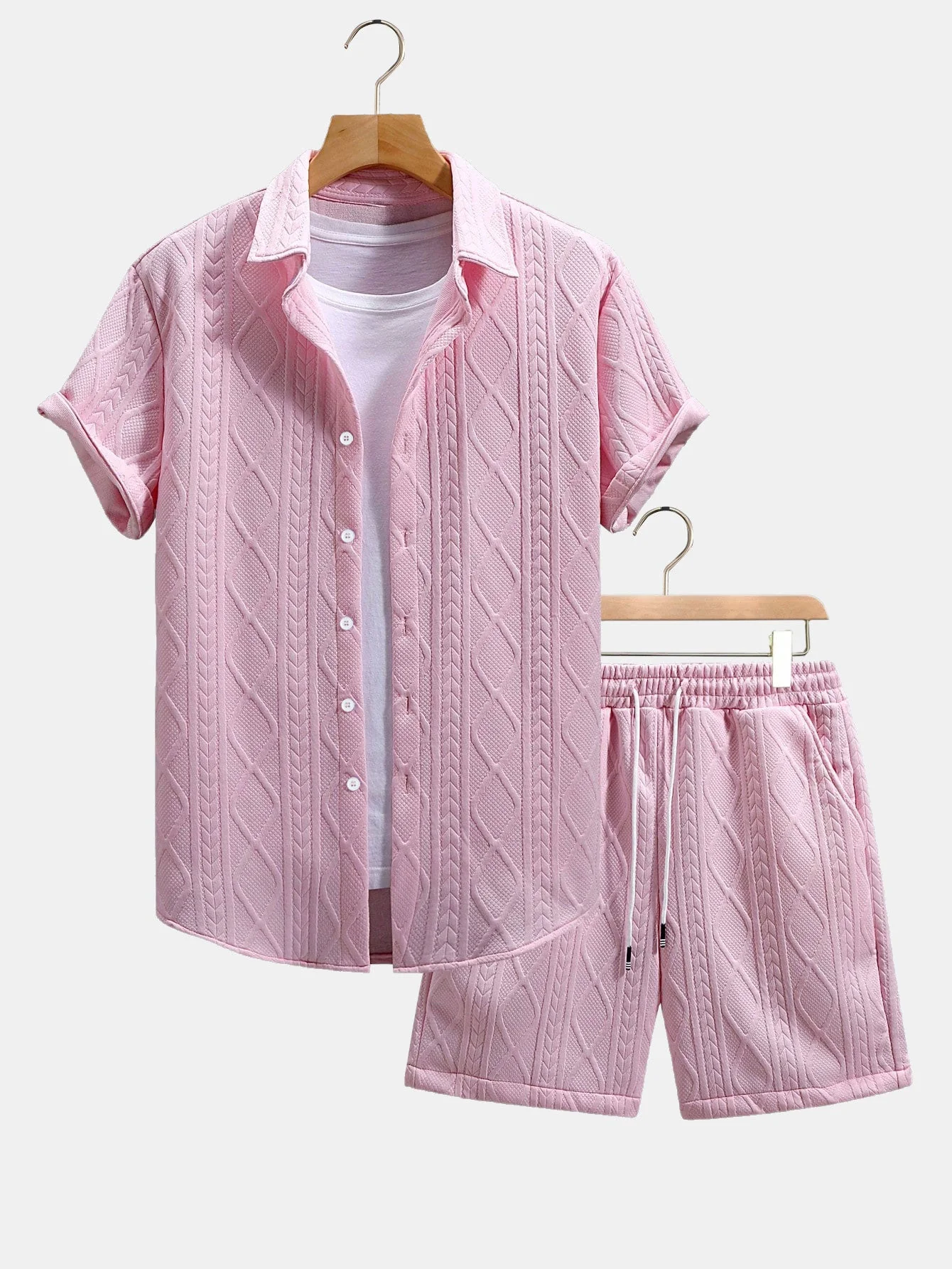 Ulises® | Twist Geometry Jacquard Button Up Shirt & Drawstring Shorts - Image 6