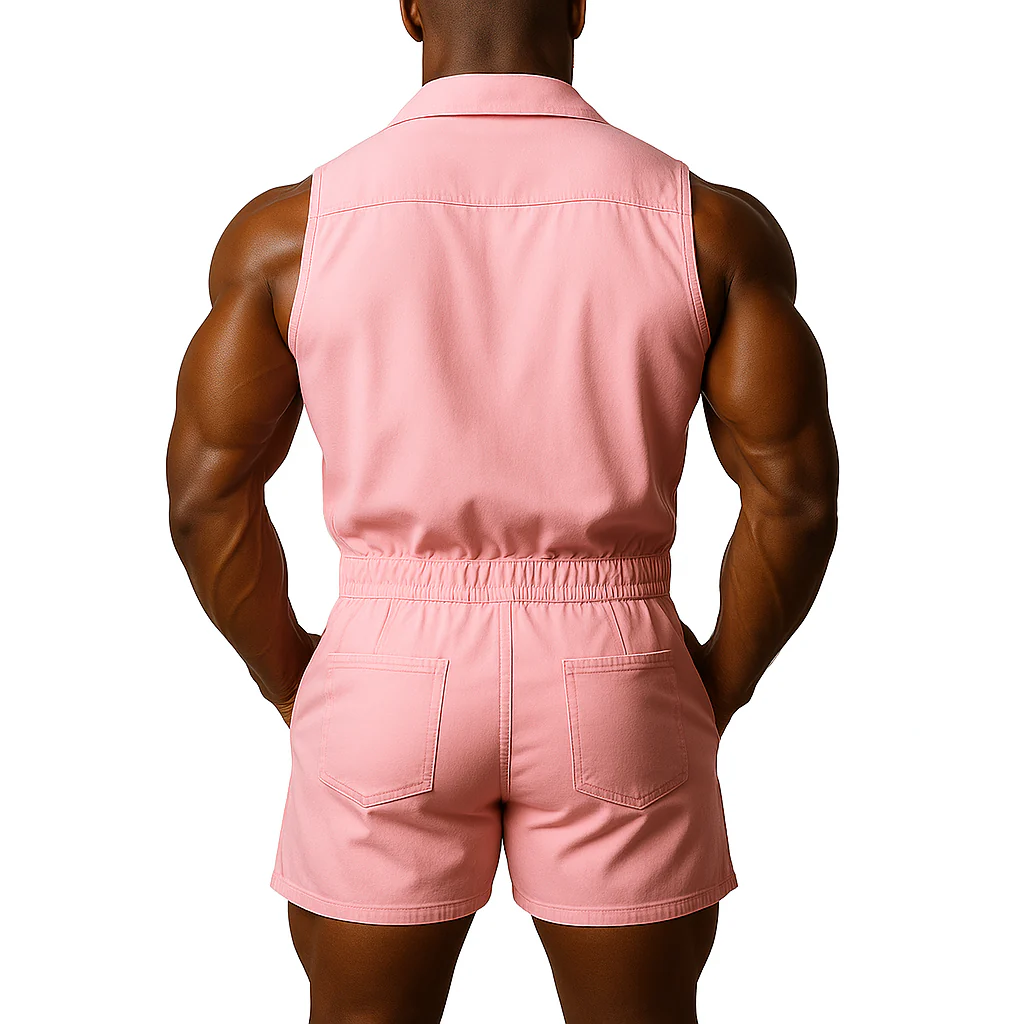Ulysses | Men'S Summer Fashion Solid Color Denim Sleeveless Shorts Jumpsuit - Image 2
