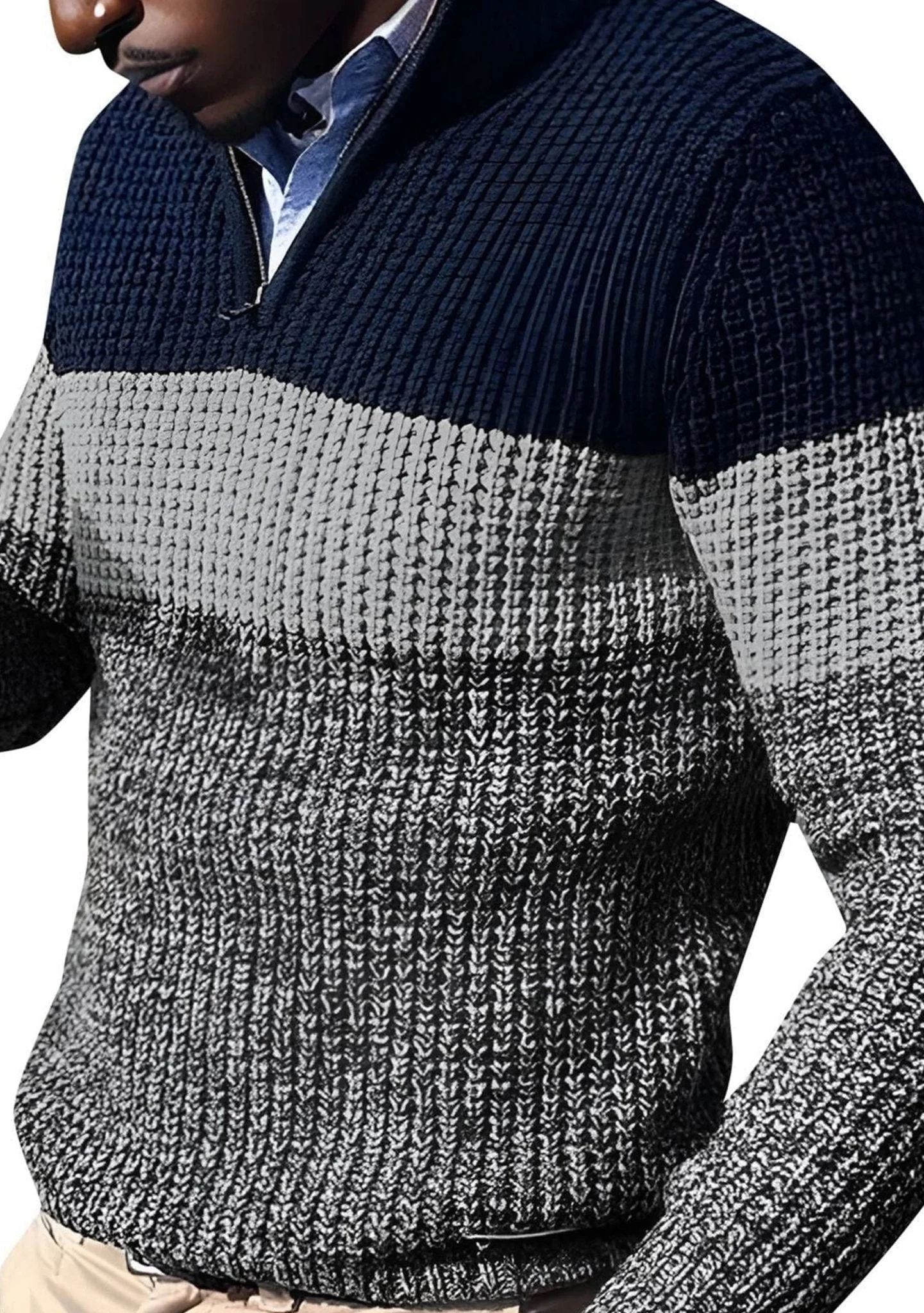 Umar | Modern colorblock sweater with round neck in fine knit - Image 2