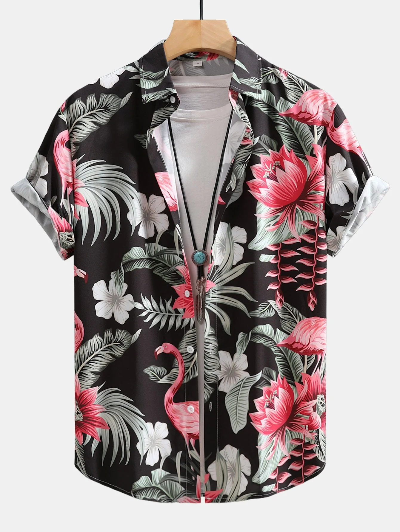 Urbano® | Flamingo Flower Print Button Up Shirt & Swim Shorts - Image 3