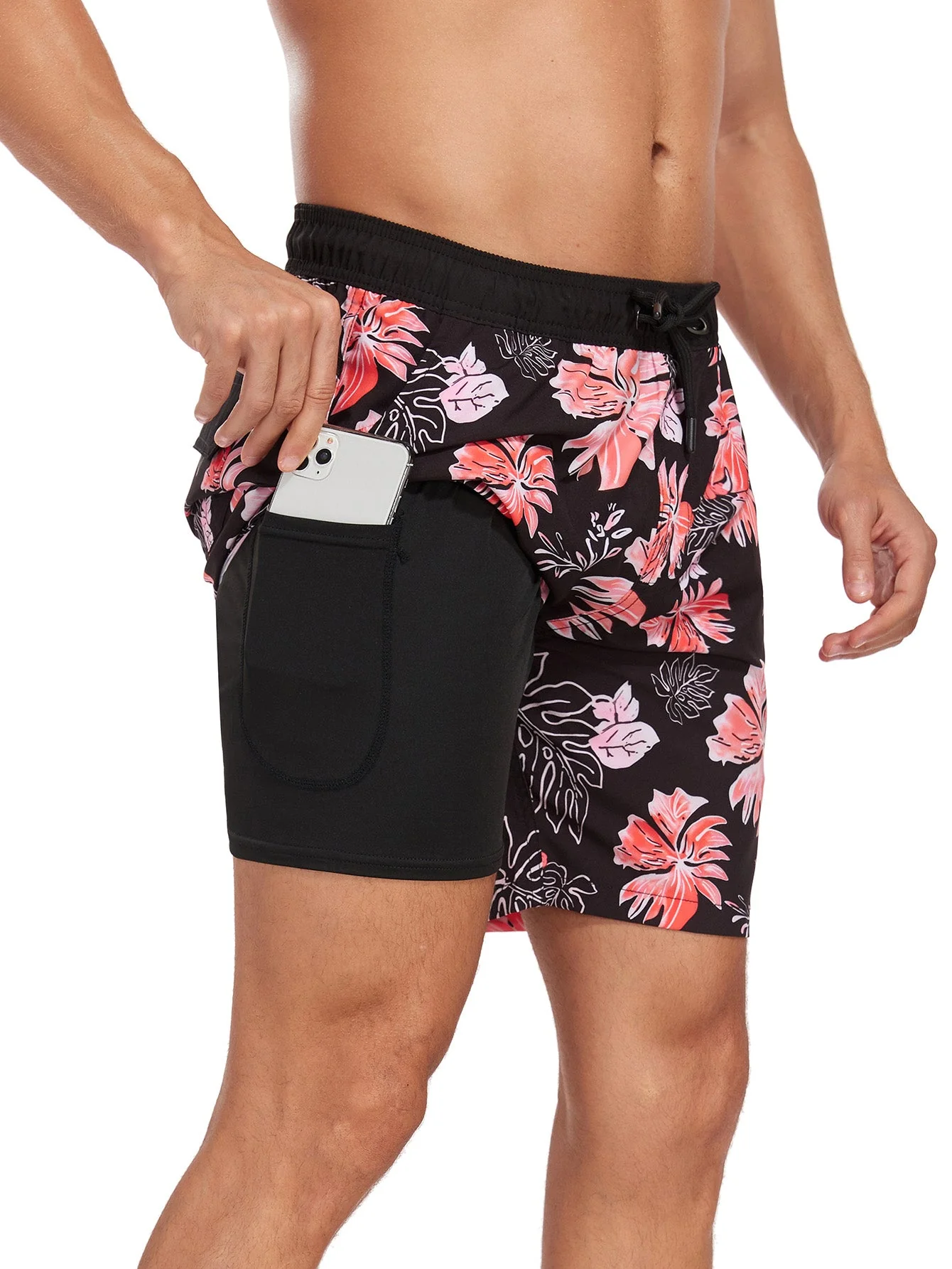 Valentín® | 2 In 1 Tropical Flower Print Pocket Drawstring Swim Shorts