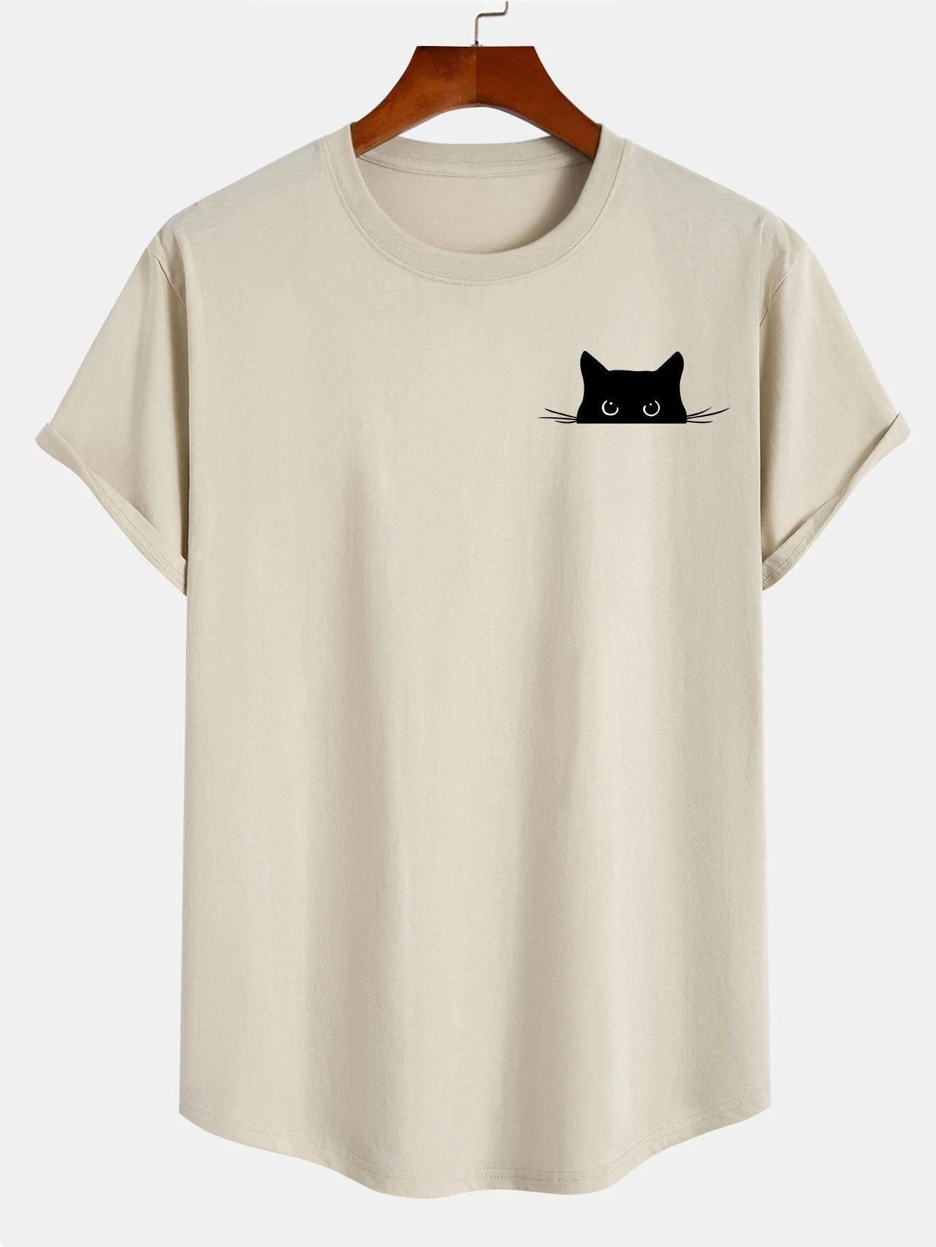 Vasco® | Black Cat Print Cotton Arc Hem T-Shirt - Image 2