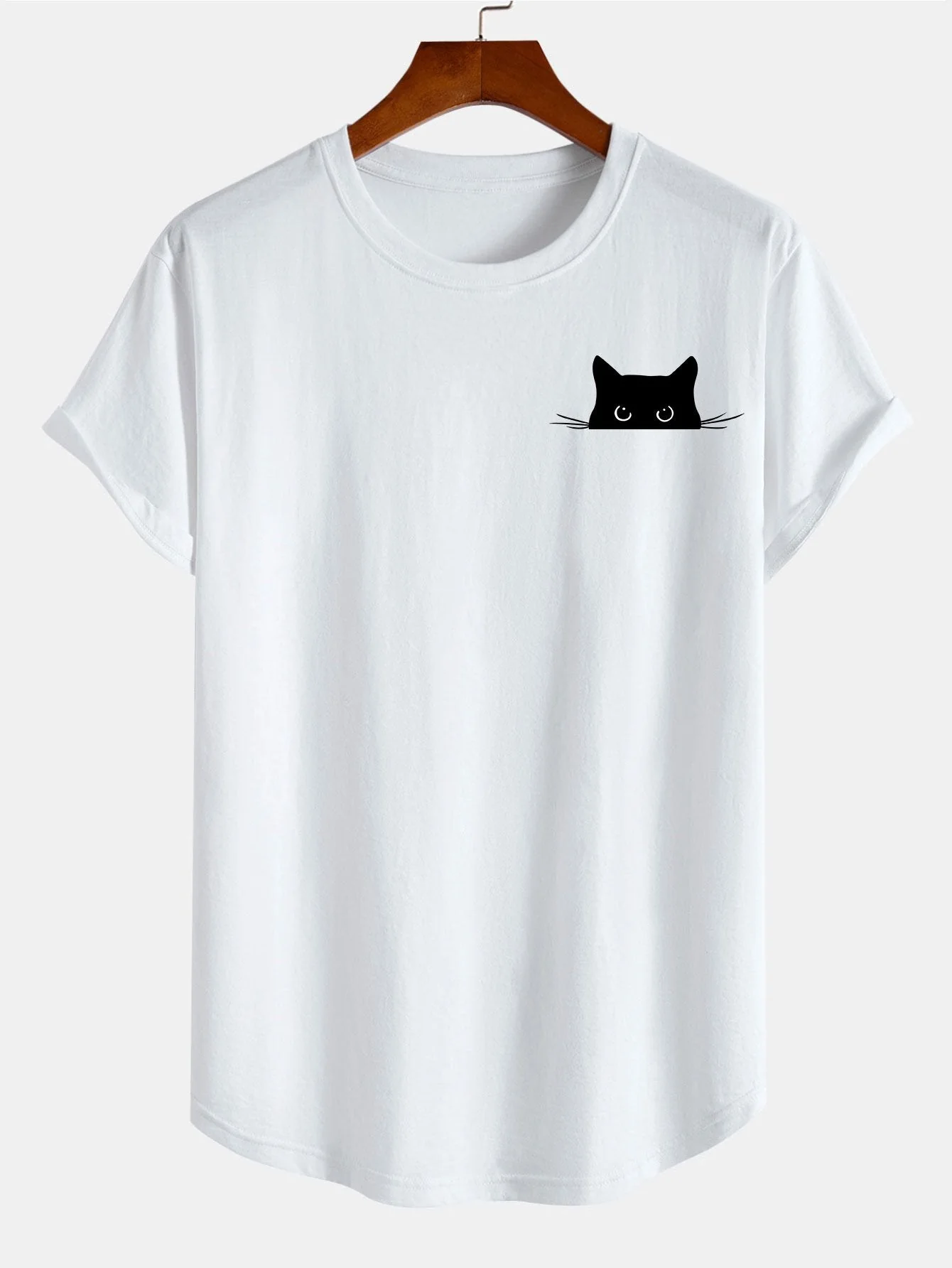 Vasco® | Black Cat Print Cotton Arc Hem T-Shirt - Image 4