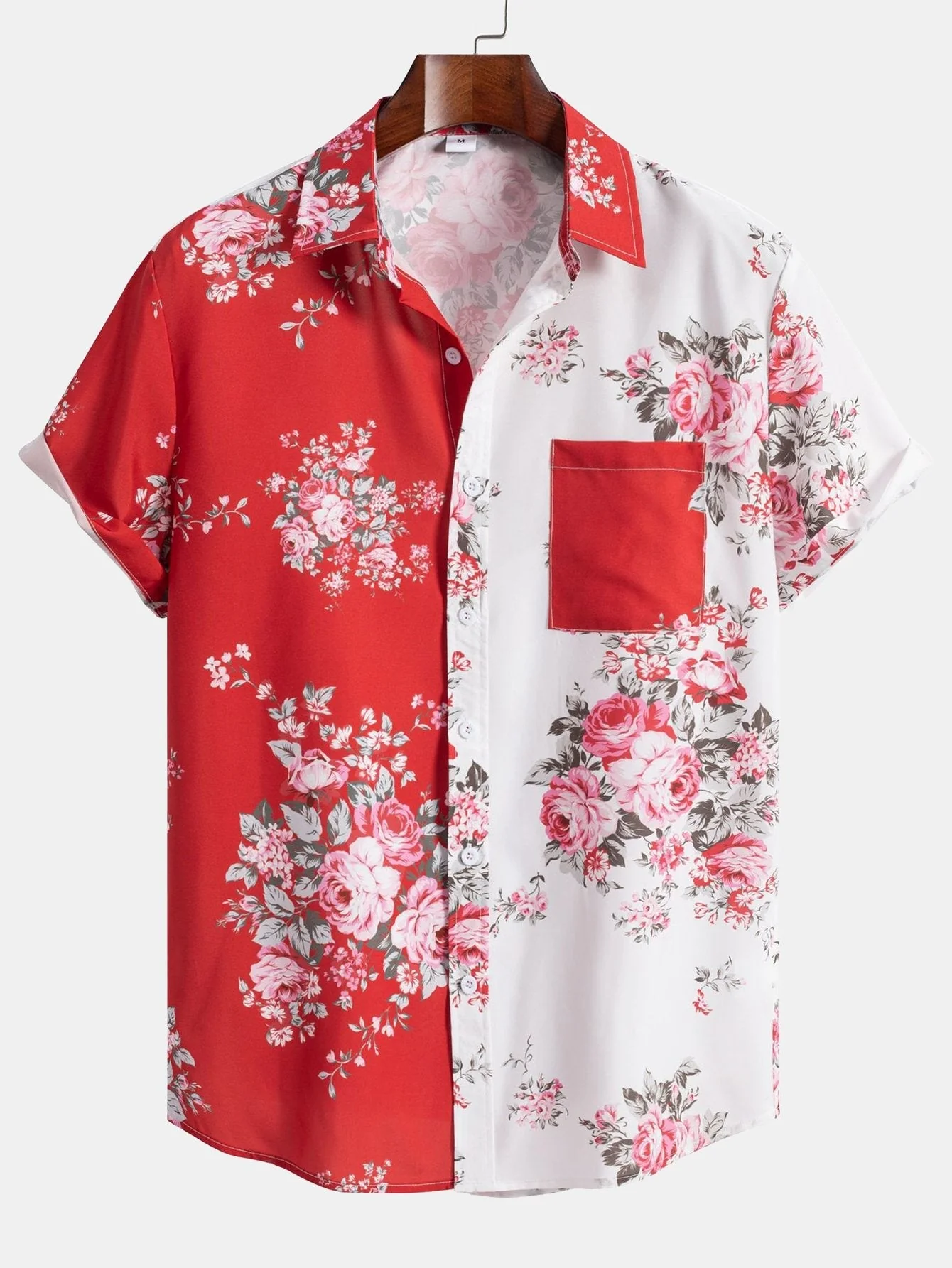 Veremundo® | Two Tone Rose Print Button Up Shirt - Image 3