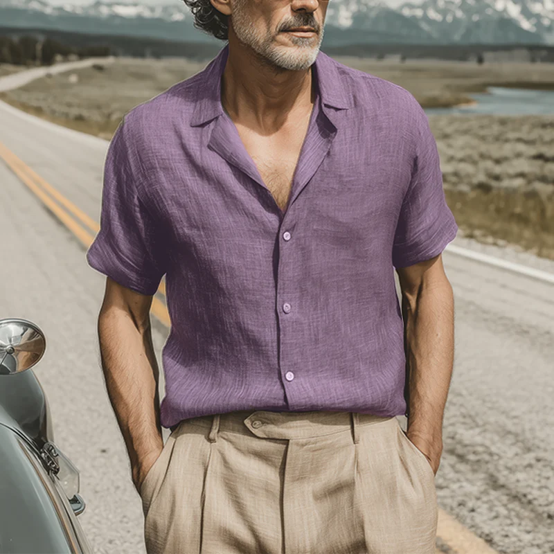 Vic | Men'S Spring And Summer Classic Casual Cotton And Linen Mixed Color Texture Breathable Short-Sleeved Shirt - Image 4