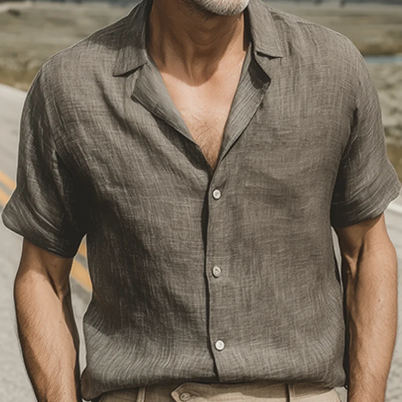 Vic | Men'S Spring And Summer Classic Casual Cotton And Linen Mixed Color Texture Breathable Short-Sleeved Shirt - Image 7