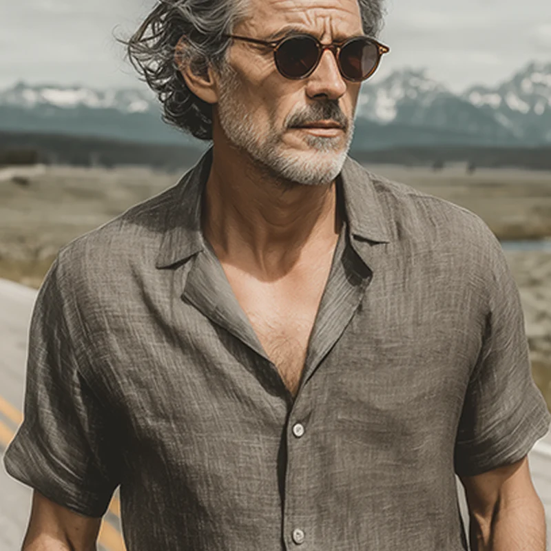 Vic | Men'S Spring And Summer Classic Casual Cotton And Linen Mixed Color Texture Breathable Short-Sleeved Shirt - Image 8