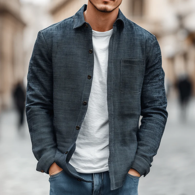 Vicente | Men'S Casual Breathable Cotton Linen Blend Lapel Patch Pocket Slim Fit Long Sleeve Shirt - Image 2