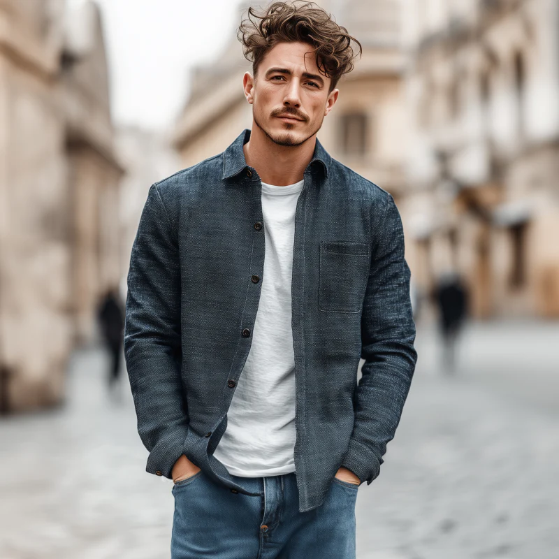 Vicente | Men'S Casual Breathable Cotton Linen Blend Lapel Patch Pocket Slim Fit Long Sleeve Shirt - Image 3