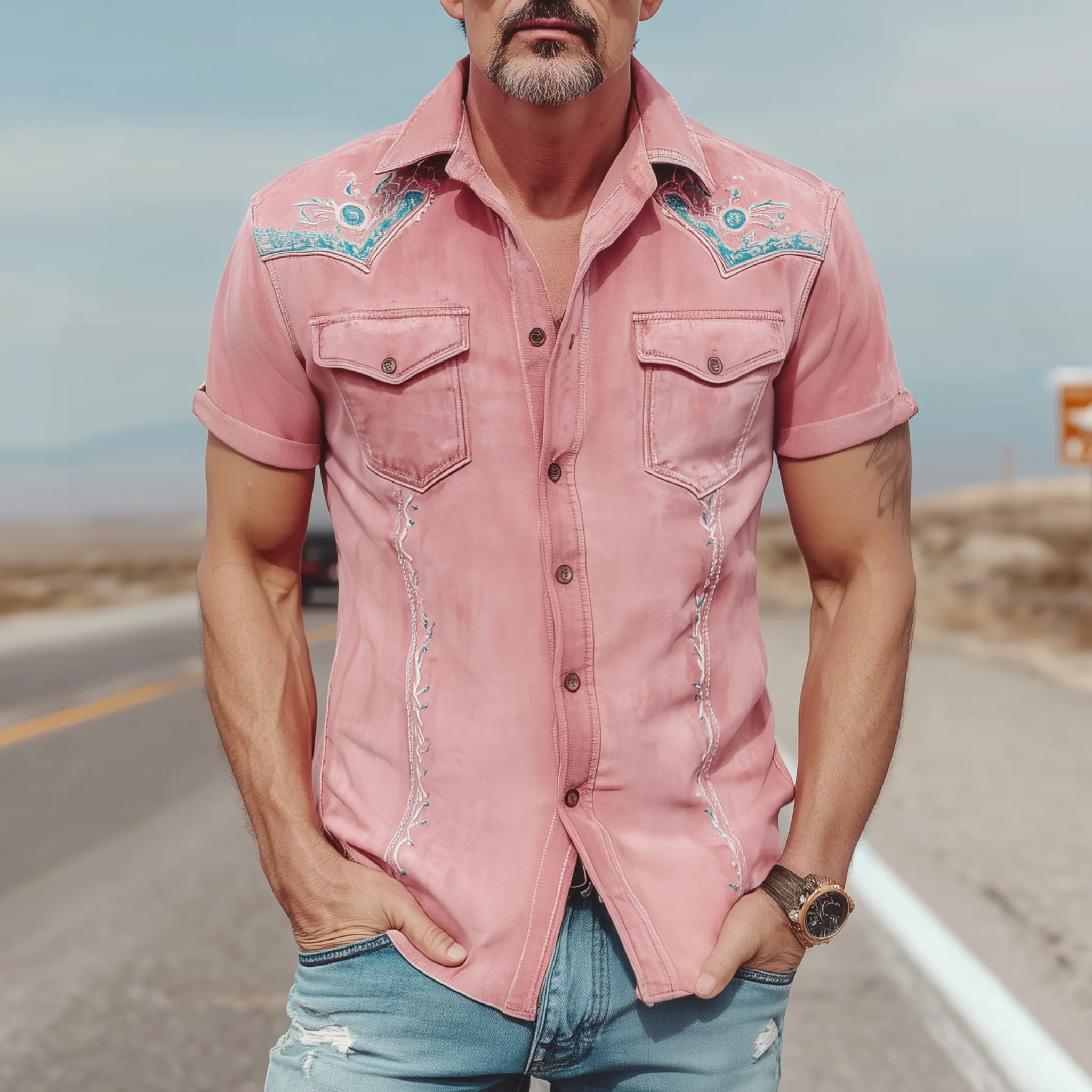 Victor | Men'S Spring And Summer Fashion Casual Thin Suede Embroidered Slim Short Sleeve Shirt - Image 2