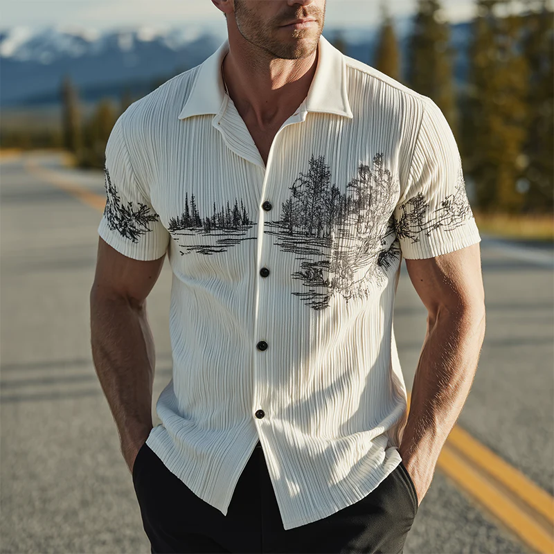Vince | Men'S Spring And Summer Classic Casual Ribbed Texture Fabric Embroidery Slim Short-Sleeved Shirt - Image 2