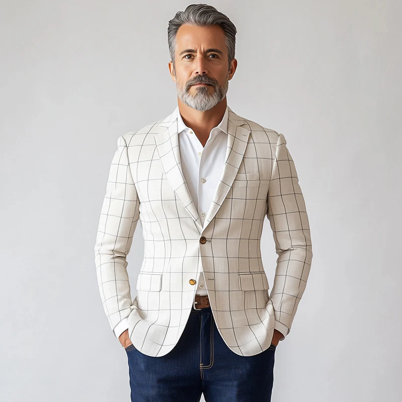 Vincent | Men'S Vintage Elegant Plaid Notch Lapel Single Breasted Slim Fit Blazer - Image 3